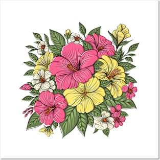 Colorful Hibiscus Flowers Posters and Art